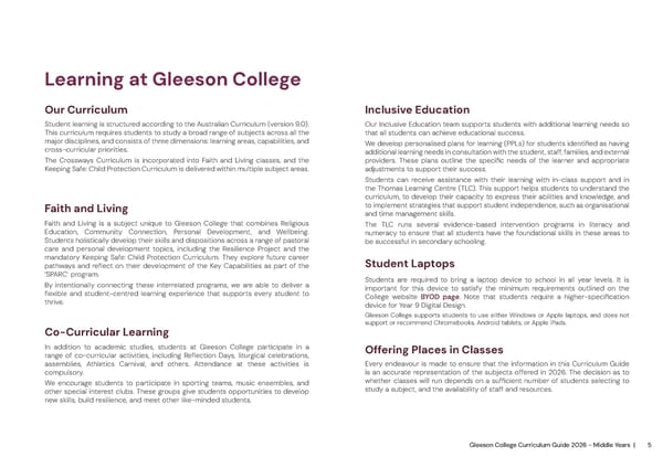 2026 Gleeson College Middle Years Curriculum Guide - Page 5