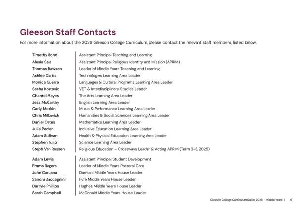 2026 Gleeson College Middle Years Curriculum Guide - Page 6