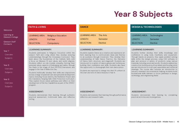 2026 Gleeson College Middle Years Curriculum Guide - Page 16