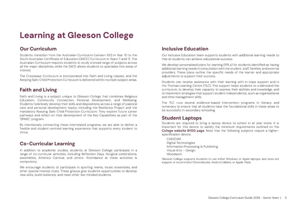 2026 Gleeson College Senior Years Curriculum Guide 2026 - Page 5