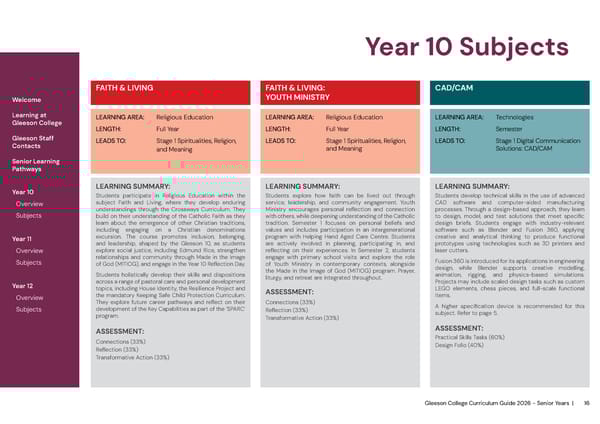 2026 Gleeson College Senior Years Curriculum Guide 2026 - Page 16