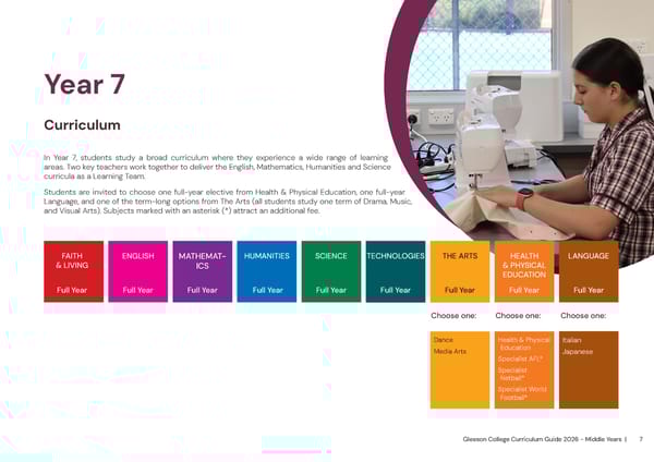 2026 Gleeson College Middle Years Curriculum Guide - Page 7