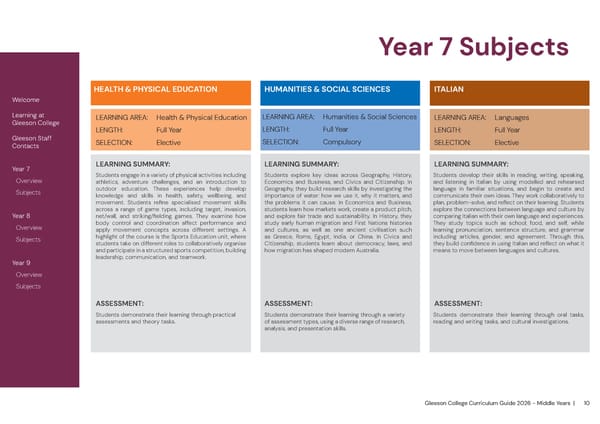 2026 Gleeson College Middle Years Curriculum Guide - Page 10