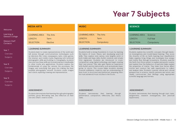 2026 Gleeson College Middle Years Curriculum Guide - Page 12