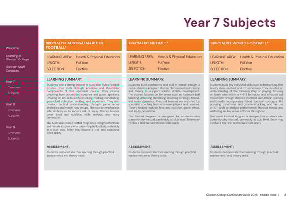 2026 Gleeson College Middle Years Curriculum Guide - Page 13