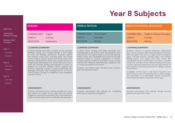 2026 Gleeson College Middle Years Curriculum Guide - Page 18