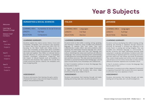 2026 Gleeson College Middle Years Curriculum Guide - Page 19