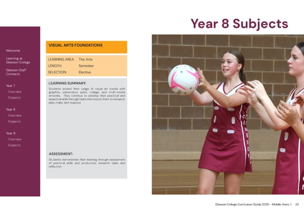 2026 Gleeson College Middle Years Curriculum Guide - Page 23