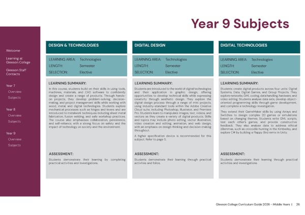 2026 Gleeson College Middle Years Curriculum Guide - Page 26