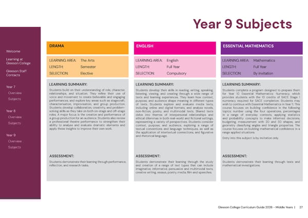 2026 Gleeson College Middle Years Curriculum Guide - Page 27