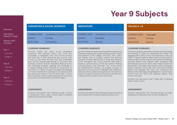 2026 Gleeson College Middle Years Curriculum Guide - Page 29
