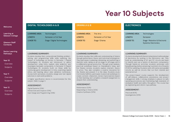 2026 Gleeson College Senior Years Curriculum Guide 2026 - Page 18