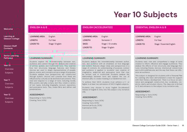 2026 Gleeson College Senior Years Curriculum Guide 2026 - Page 19