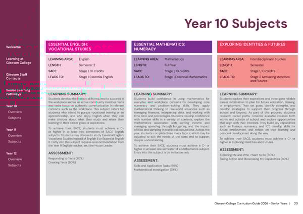 2026 Gleeson College Senior Years Curriculum Guide 2026 - Page 20