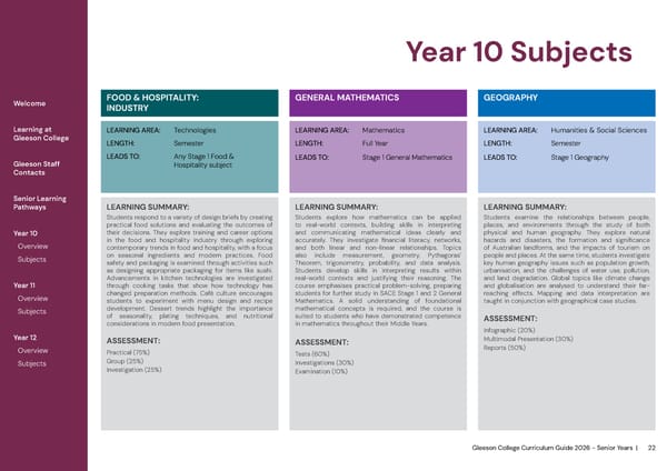 2026 Gleeson College Senior Years Curriculum Guide 2026 - Page 22