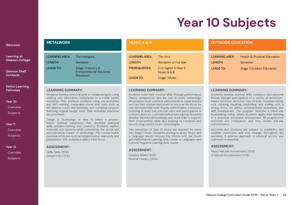 2026 Gleeson College Senior Years Curriculum Guide 2026 - Page 28