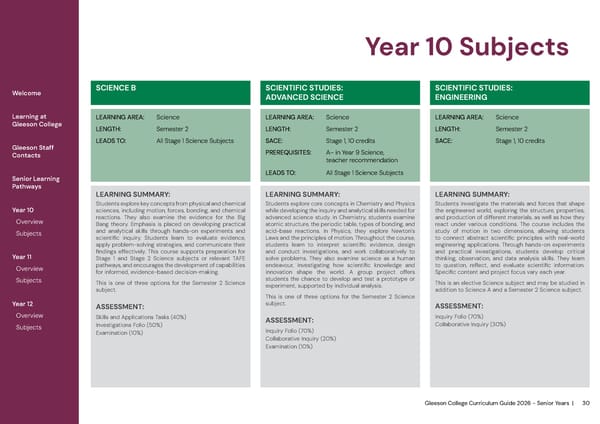 2026 Gleeson College Senior Years Curriculum Guide 2026 - Page 30