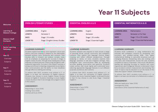 2026 Gleeson College Senior Years Curriculum Guide 2026 - Page 39