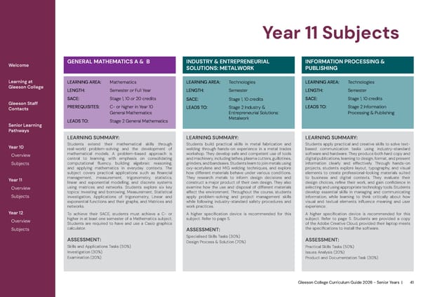 2026 Gleeson College Senior Years Curriculum Guide 2026 - Page 41