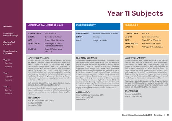2026 Gleeson College Senior Years Curriculum Guide 2026 - Page 45