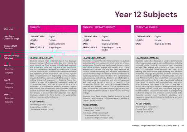 2026 Gleeson College Senior Years Curriculum Guide 2026 - Page 56
