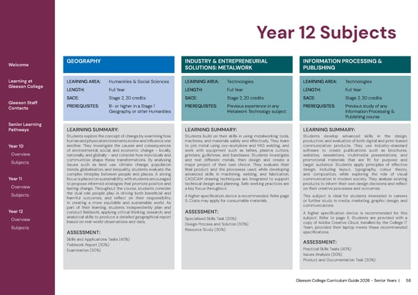 2026 Gleeson College Senior Years Curriculum Guide 2026 - Page 58