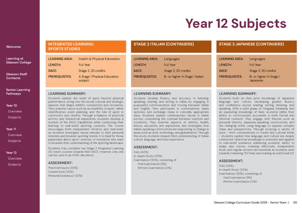 2026 Gleeson College Senior Years Curriculum Guide 2026 - Page 59