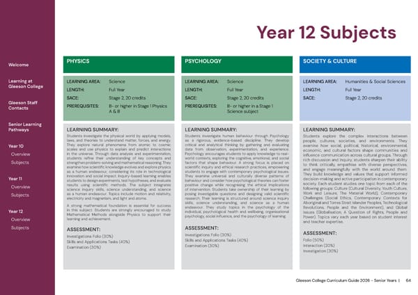 2026 Gleeson College Senior Years Curriculum Guide 2026 - Page 64
