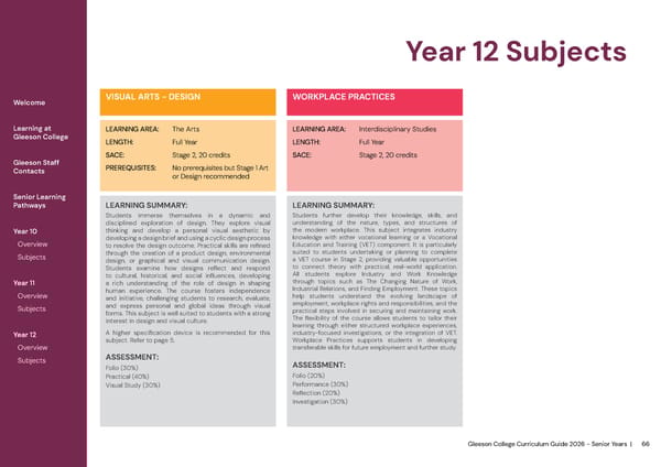 2026 Gleeson College Senior Years Curriculum Guide 2026 - Page 66